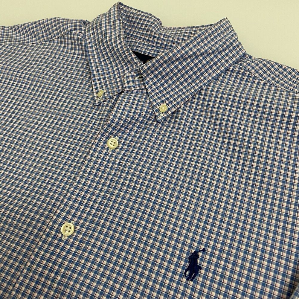Ralph Lauren Men's Classic Fit Blue/Pink/White‎ Plaid Button Down Size Large